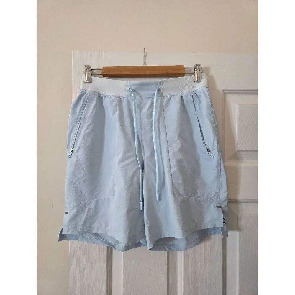 Lululemon License To Train Linerless 7" Shorts S Light Blue LM7APYS